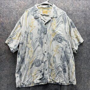 Tommy Bahamas Shirt Men XXL Floral Grey Casual Button Down Hawaiian Dress Silk